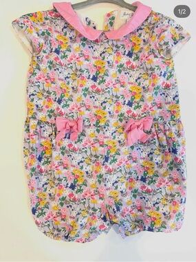 Rachel Riley Pink Floral Peter Pan Collar One-Piece